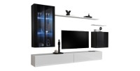 Ensemble meuble salon mural SWITCH XII design, coloris blanc et noir brillant.