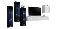 Ensemble meuble salon mural SWITCH XIII design, coloris blanc brillant et noir.
