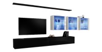 Ensemble meuble salon mural SWITCH XVII design, coloris noir et blanc brillant.