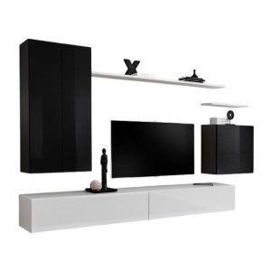 Ensemble meuble salon collection SWITCH II design, coloris noir et blanc brillant.