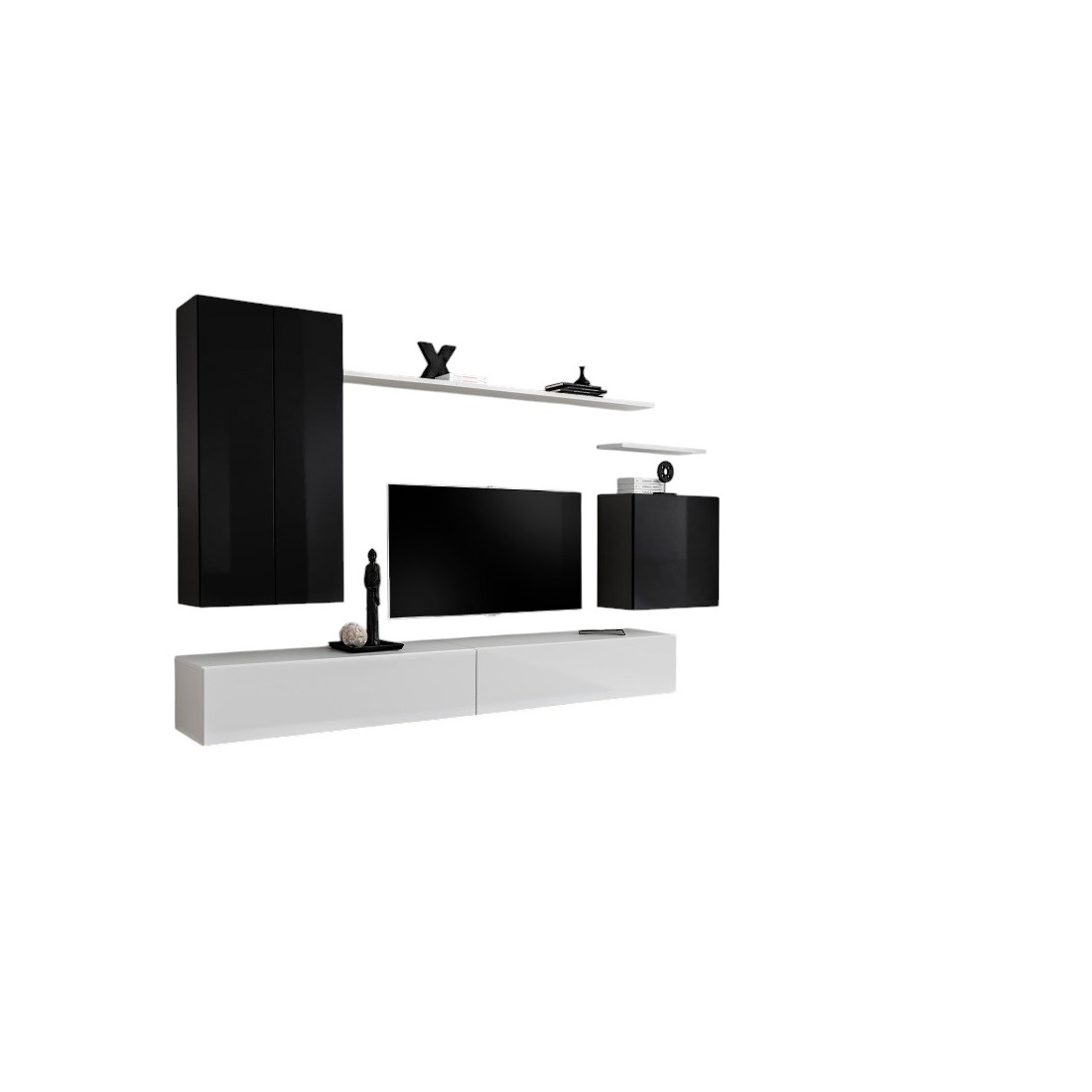 Ensemble meuble salon collection SWITCH II design, coloris noir et blanc brillant.