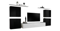 Ensemble meuble salon SWITCH IV design, coloris blanc et noir brillant.