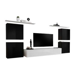 Ensemble meuble salon SWITCH IV design, coloris blanc et noir brillant.