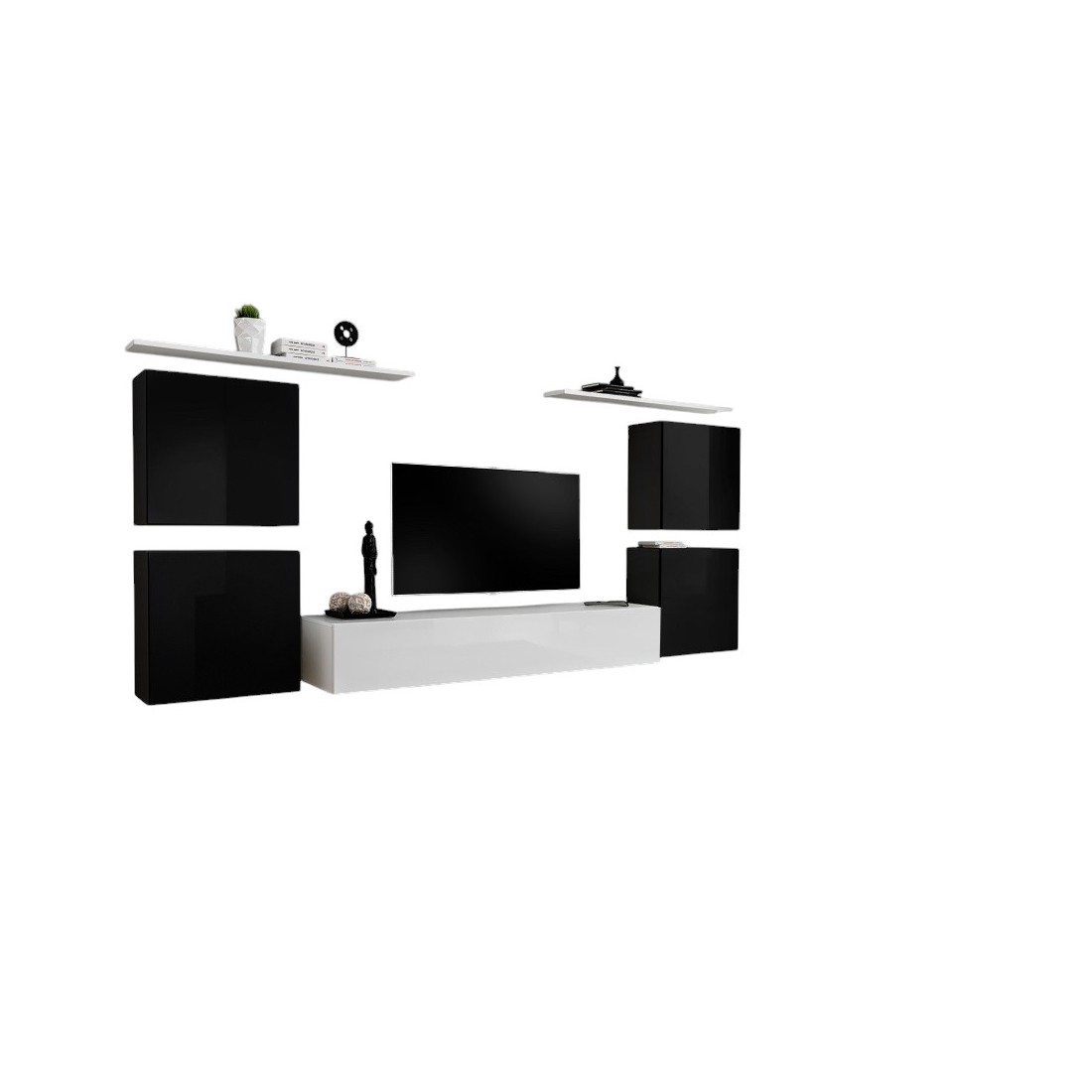 Ensemble meuble salon SWITCH IV design, coloris blanc et noir brillant.