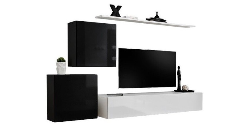 Wohnzimmerwand Set SWITCH V Design, glänzend weiß und schwarz.