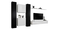 Ensemble meuble salon SWITCH VI design, coloris blanc et noir brillant.