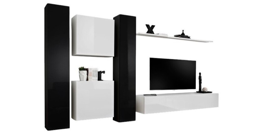 Wohnzimmermöbel-Set SWITCH VI im Design, Farbe glänzend weiß und schwarz.