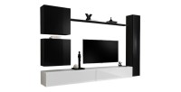 Wandschrank-Set für das Wohnzimmer SWITCH VIII. Design-Wandschrank für Fernseher, in glänzendem Weiß und Schwarz.
