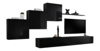 Ensemble meuble salon mural SWITCH X design, coloris noir brillant.