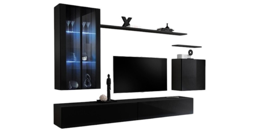 Wandmeubelset voor de woonkamer SWITCH XII design, in glanzend zwart.