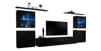 Ensemble meuble salon mural SWITCH XIV design, coloris noir brillant.