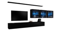 Ensemble meuble salon mural SWITCH XVII design, coloris noir brillant.