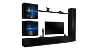 Ensemble meuble salon mural SWITCH XVIII design, coloris noir brillant.