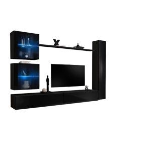 Ensemble meuble salon mural SWITCH XVIII design, coloris noir brillant.