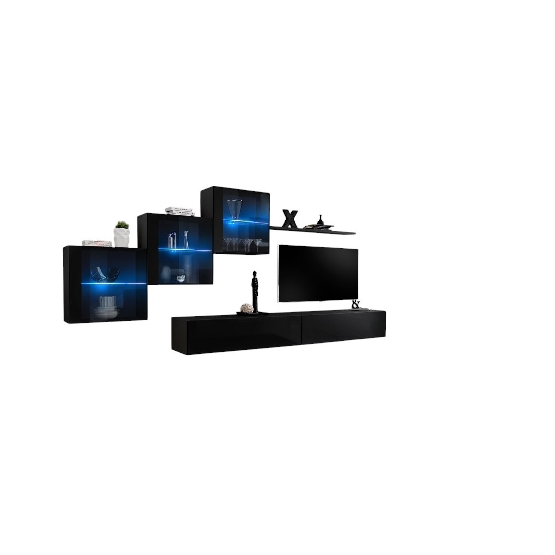 Ensemble meubles de salon SWITCH XX design, coloris noir brillant.