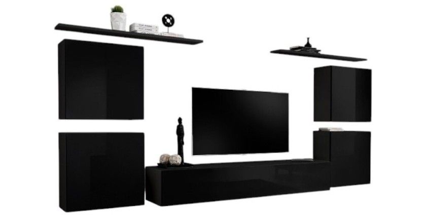 Ensemble meuble salon SWITCH IV design, coloris noir brillant.