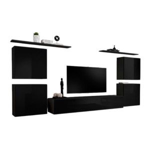 Ensemble meuble salon SWITCH IV design, coloris noir brillant.