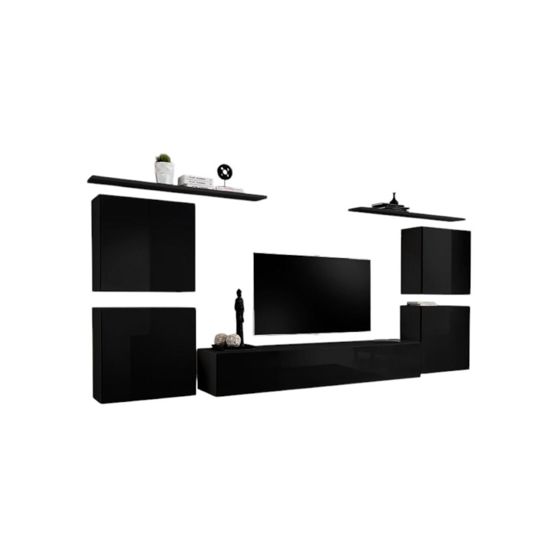 Ensemble meuble salon SWITCH IV design, coloris noir brillant.