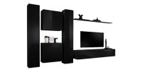 Ensemble meuble salon SWITCH VI design, coloris noir brillant.