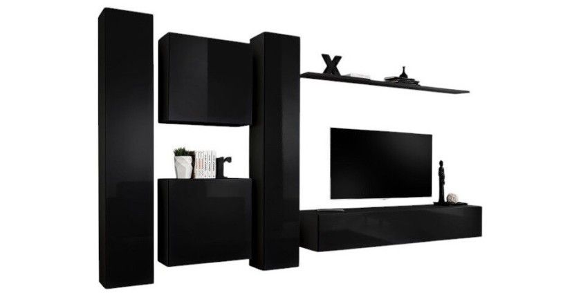 Ensemble meuble salon SWITCH VI design, coloris noir brillant.