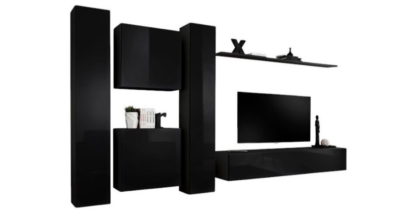 Ensemble meuble salon SWITCH VI design, coloris noir brillant.