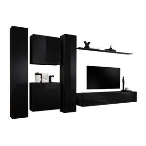 Ensemble meuble salon SWITCH VI design, coloris noir brillant.