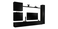 Ensemble meuble salon SWITCH VIII design, coloris noir brillant.