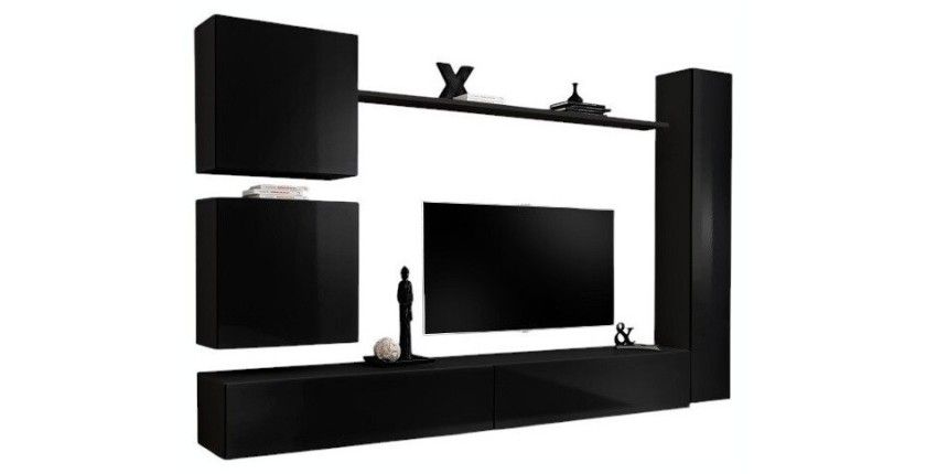 Ensemble meuble salon SWITCH VIII design, coloris noir brillant.