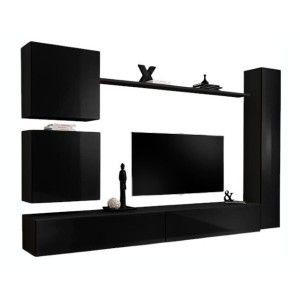 Ensemble meuble salon SWITCH VIII design, coloris noir brillant.