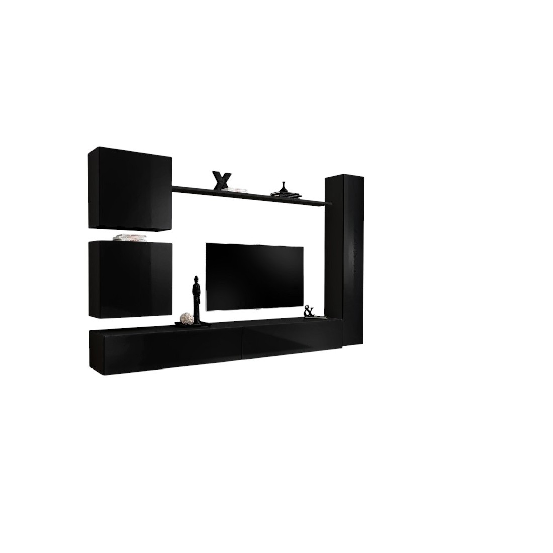 Ensemble meuble salon SWITCH VIII design, coloris noir brillant.