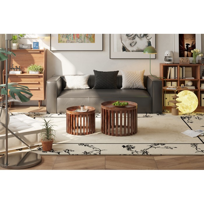 Set de dos mesas bajas redondas de madera maciza colección CANYON