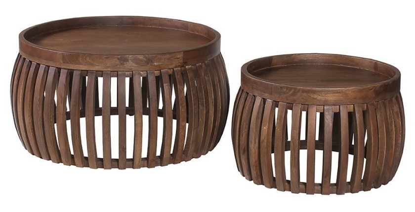 Conjunto de dos mesas bajas redondas de madera maciza colección MANGO
