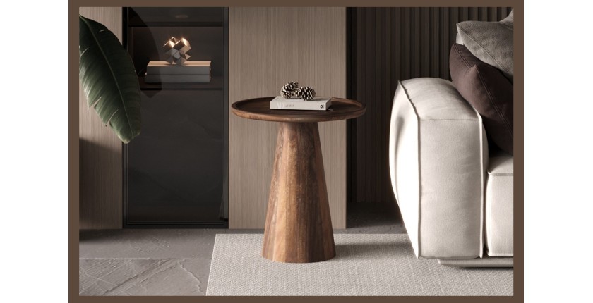 Table d'appoint ronde en bois massif collection JAKARTA - Style ethnique et design - Diamètre 45cm