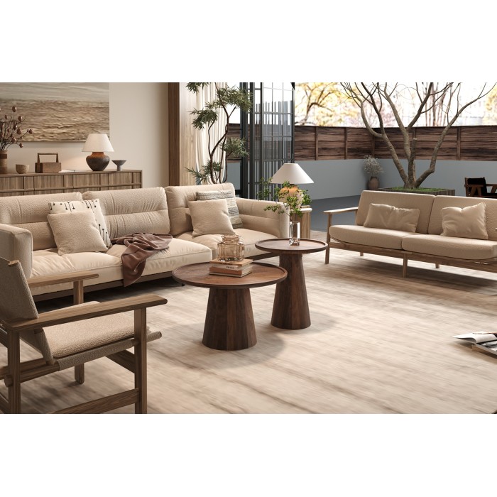 Tavolino rotondo in legno massiccio collezione JAKARTA - Stile etnico e design - Diametro 45cm