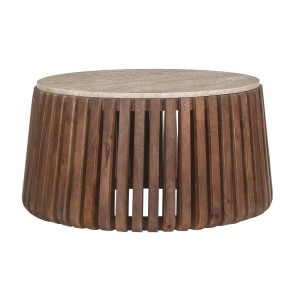Mesa baja redonda de madera maciza colección DELHI diámetro 70cm - Estilo étnico y diseño
