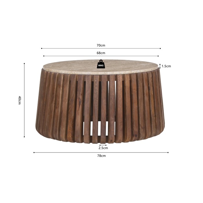Ronde salontafel in massief hout, collectie DELHI, diameter 70 cm - Etnische stijl en design