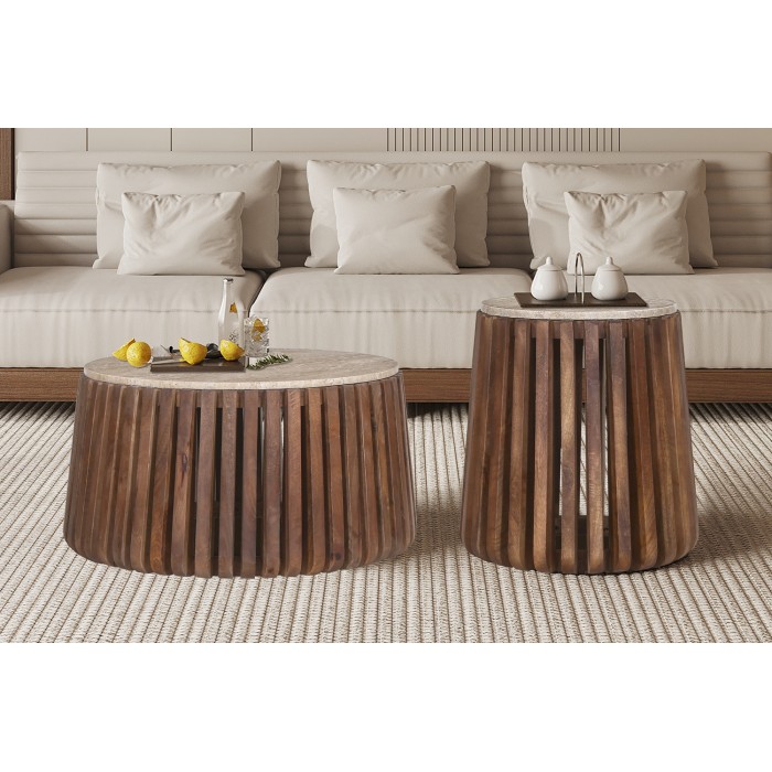 Ronde salontafel in massief hout, collectie DELHI, diameter 70 cm - Etnische stijl en design