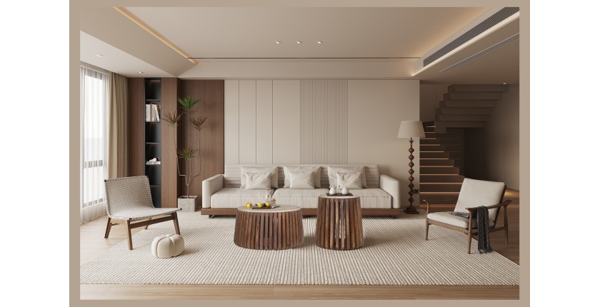 Mesa baja redonda de madera maciza colección DELHI diámetro 70cm - Estilo étnico y diseño