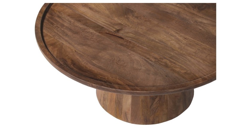 Tavolino basso rotondo in legno massiccio collezione JAKARTA - Stile etnico e design - Diametro 80 cm.