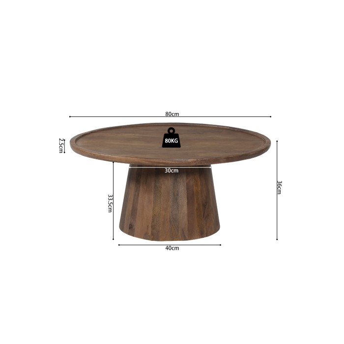 Table basse ronde en bois massif collection JAKARTA - Style ethnique et design - Diamètre 80cm