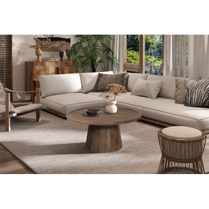 Mesa baja redonda de madera maciza colección JAKARTA - Estilo étnico y diseño - Diámetro 80cm