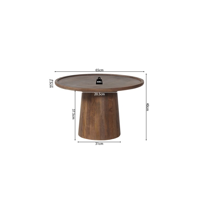 Table basse ronde en bois massif collection JAKARTA - Style ethnique et design - Diamètre 65cm