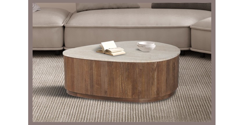 Mesa baja de madera maciza colección DELHI 100cm - Estilo étnico y diseño