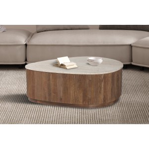 Mesa baja de madera maciza colección DELHI 100cm - Estilo étnico y diseño