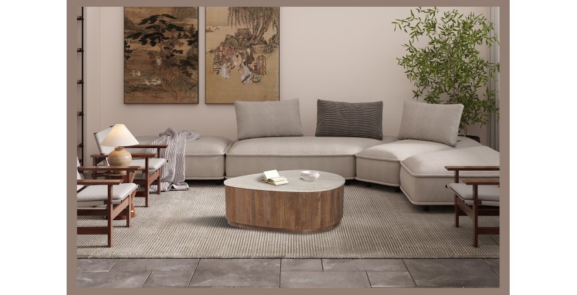 Mesa baja de madera maciza colección DELHI 100cm - Estilo étnico y diseño