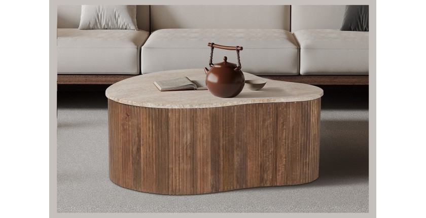 Tavolino basso in legno massiccio collezione DELHI 80cm - Stile etnico e design
