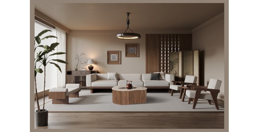 Tavolino basso in legno massiccio collezione DELHI 80cm - Stile etnico e design
