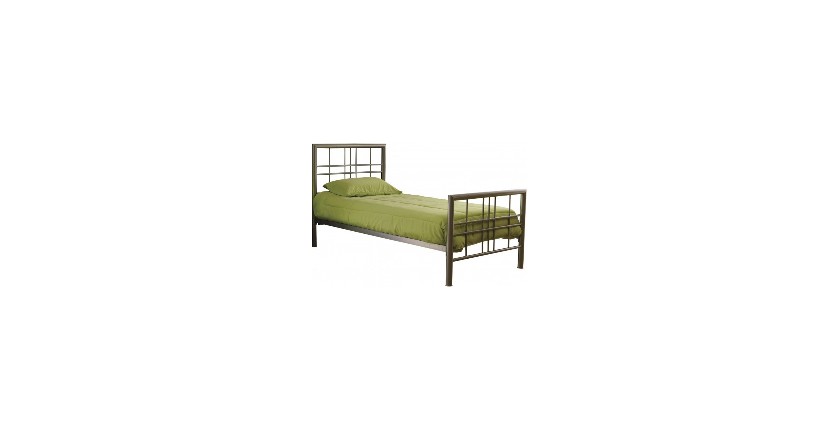 Lit PAXOS 90x200 cm en métal coloris gris argenté avec sommier.