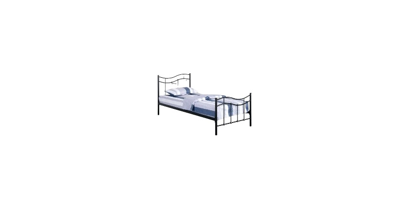 Bett ODETTE 90x200 cm aus Metall in Schwarz mit Lattenrost.