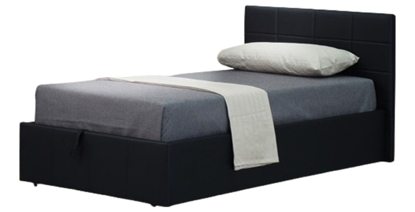 Lit coffre avec sommier CANEL 90x200 en simili cuir, coloris noir